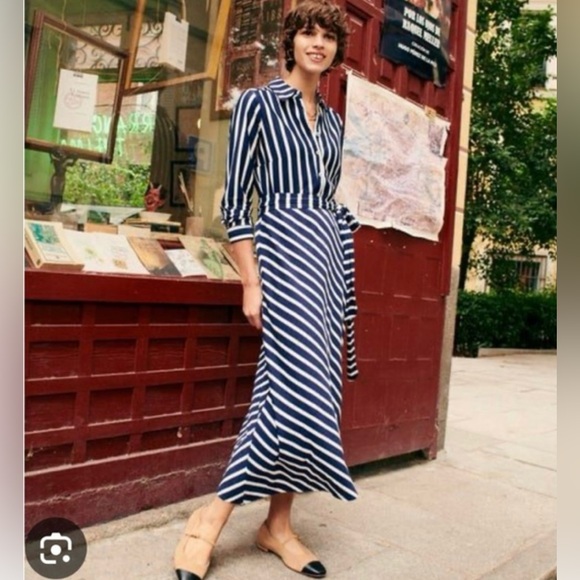 BODEN Marcia Stripe Jersey Shirt Dress, Navy /Ivory Size 10P - Picture 4 of 15
